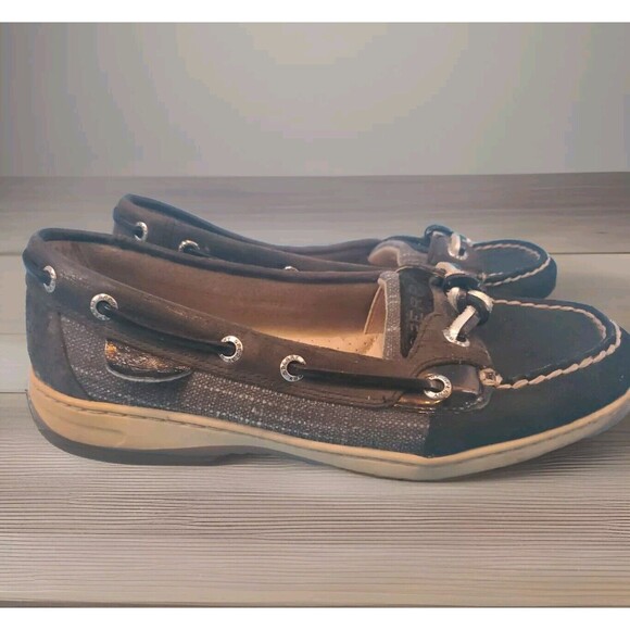 Sperry Top Slider Womens Sz 8  Leather Black Moc Toe Boat Shoes Slip On Loafers - Picture 1 of 11